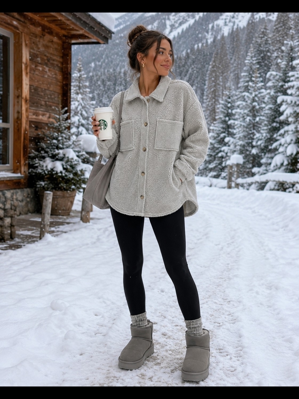 American Eagle Outfitters Light Gray Sherpa Shacket